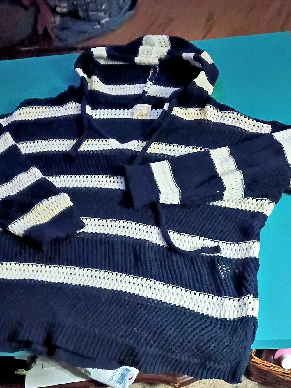Artelier Striped Turtleneck Sweater in Blue & White 1X Like New